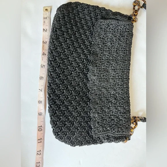 The Sak Black Crochet Flap Snap Closure Faux Tortoise Links Shoulder Mini Bag - Picture 8 of 11